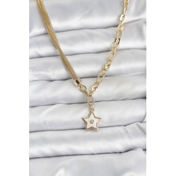 Gold Renk Pirinç Yıldız Model Kadın Kolye - Lisinya