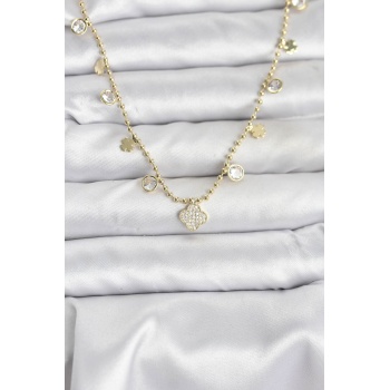 Pirinç Gold Renk Yonca Model Kadın Kolye - Lisinya