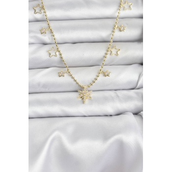 Pirinç Gold Renk Zirkon Taşlı Kutup Yıldızı Model Kadın Kolye - Lisinya