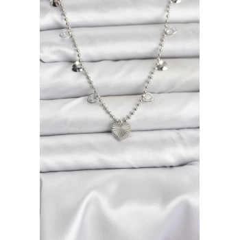 Pirinç Gümüş Renk Kalp Model Kadın Kolye - Lisinya