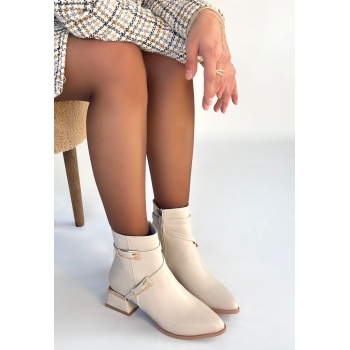 İnay Bej Cilt Topuklu Bot - Lisinya
