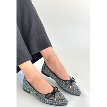 Sarra Siyah Saten İşlemeli Babet Ayakkabı - Lisinya