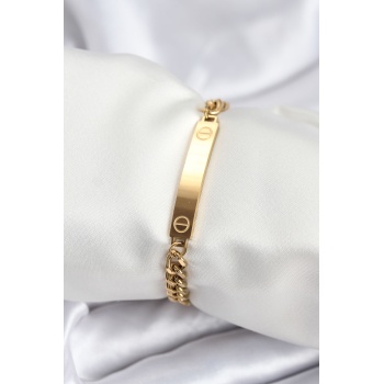 316L Çelik Gold Renk Yazı Yazmaya Uygun Kadın Bileklik - Lisinya
