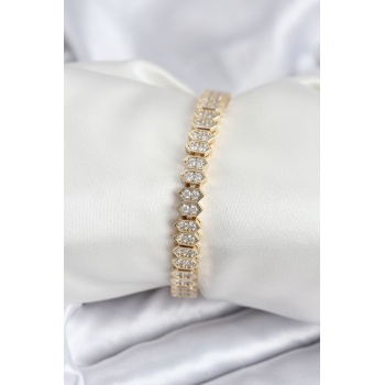 Pirinç VIP Seri Gold Renk Zirkon Taşlı Kadın Bileklik - Lisinya