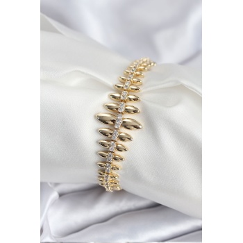 Pirinç VIP Seri Gold Renk Sıralı Damla Model Kadın Bileklik - Lisinya