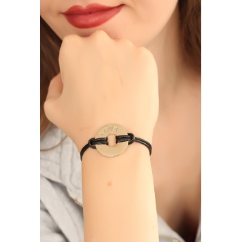 LOVE (Aşık) Siyah Deri İpli Unisex Mood Bileklik - Lisinya