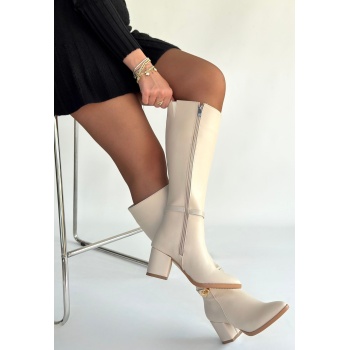 Jeoli Bej Cilt Topuklu Çizme - Lisinya