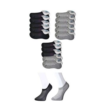 Siyah ve Gri Erkek Görünmez Çorap 15 çift