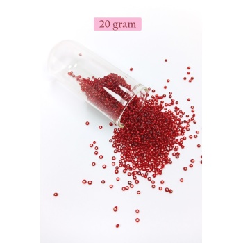 Dökme Cam Kum Boncuk (11/0) 2 mm - 20 Gram - Şeffaf Koyu Kırmızı - BNC015