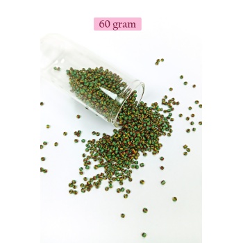 Dökme Cam Kum Boncuk (11/0) 2 mm - 60 Gram - Yeşil Sarı Çizgili - BNC041