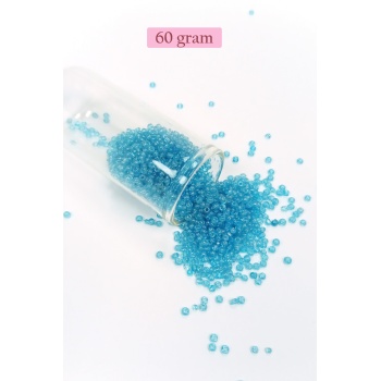 Dökme Cam Kum Boncuk (11/0) 2 mm - 60 Gram - Şeffaf Koyu Camgöbeği - BNC061