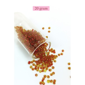 Dökme Cam Kum Boncuk (8/0) 3 mm - 20 Gram - Şeffaf Sarı Kırmızı - BNC175