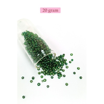 Dökme Cam Kum Boncuk (8/0) 3 mm - 20 Gram - Şeffaf Asker Yeşili - BNC177