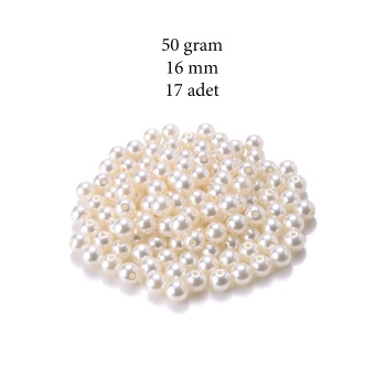 50 gram 16mm Krem Renk Plastik İnci Boncuk Çanta ve Takı Yapım Boncuğu (~17 adet)