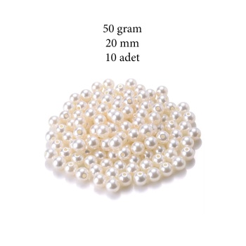 50 gram 20mm Krem Renk Plastik İnci Boncuk Çanta ve Takı Yapım Boncuğu (~10 adet)