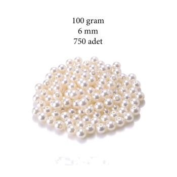 100 gram 6mm Krem Renk Plastik İnci Boncuk Çanta ve Takı Yapım Boncuğu (~750 adet)