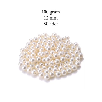 100 gram 12mm Krem Renk Plastik İnci Boncuk Çanta ve Takı Yapım Boncuğu (~80 adet)