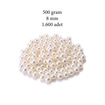 500 gram 8mm Krem Renk Plastik İnci Boncuk Çanta ve Takı Yapım Boncuğu (~1.600 adet)
