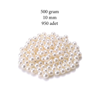 500 gram 10mm Krem Renk Plastik İnci Boncuk Çanta ve Takı Yapım Boncuğu (~950 adet)