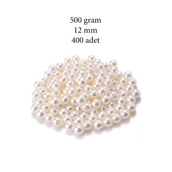 500 gram 12mm Krem Renk Plastik İnci Boncuk Çanta ve Takı Yapım Boncuğu (~400 adet)