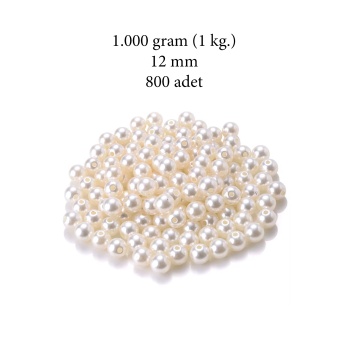 1.000 gram (1 kg.) 12mm Krem Renk Plastik İnci Boncuk Çanta ve Takı Yapım Boncuğu (~800 adet)