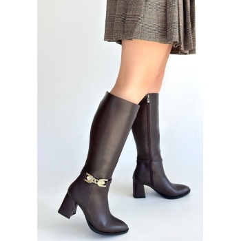 Mooni Kahverengi Cilt Topuklu Çizme - Lisinya