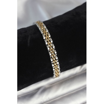 316L Çelik 7 mm Kalınlıkta Gold ve Gümüş Renkli Erkek Bileklik -