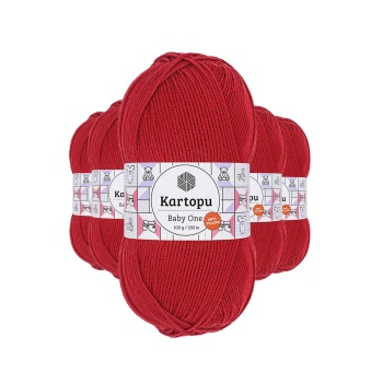 5 Adet Baby One Tüylenmeyen El Örgü İpi Yünü Kırmızı K125