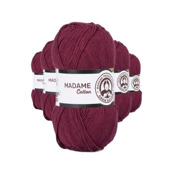 5 Adet Madame Cotton El Örgü İpi Yünü 100 gr 010 Bordo