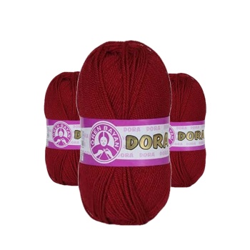 3 Adet Dora El Örgü İpi Yünü 100 gr 033 Koyu Kırmızı