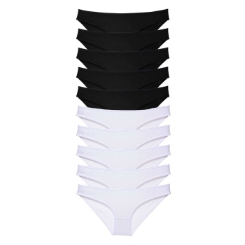 10 adet Eko Set Likralı Kadın Slip Külot Siyah Beyaz