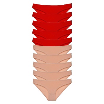 10 adet Eko Set Likralı Kadın Slip Külot Kırmızı Ten