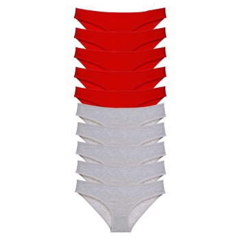 10 adet Süper Eko Set Likralı Kadın Slip Külot Kırmızı Gri