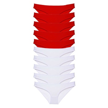 10 adet Süper Eko Set Likralı Kadın Slip Külot Kırmızı Beyaz