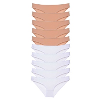 10 adet Süper Eko Set Likralı Kadın Slip Külot Ten Beyaz