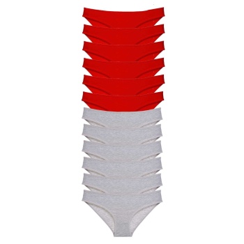 12 adet Eko Set Likralı Kadın Slip Külot Kırmızı Gri