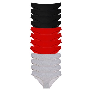 12 adet Süper Eko Set Likralı Kadın Slip Külot Siyah Kırmızı Gri