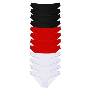 12 adet Süper Eko Set Likralı Kadın Slip Külot Siyah Kırmızı Beyaz