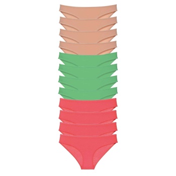 12 adet Süper Eko Set Likralı Kadın Slip Külot Ten Yeşil Fuşya