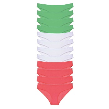 12 adet Süper Eko Set Likralı Kadın Slip Külot Yeşil Beyaz Fuşya