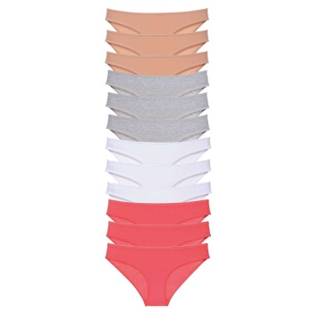 12 adet Süper Eko Set Likralı Kadın Slip Külot Ten Gri Beyaz Fuşya