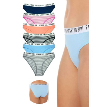 6 Adet Beli Yazılı Lastik Pamuk Kadın Külot