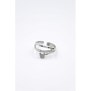 6lı Taşlı Kelebek Yüzük - Gümüş