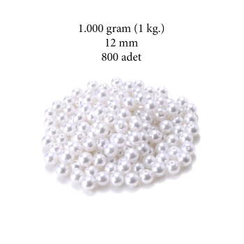 1.000 gram (1 kg.) 12mm Beyaz Renk Plastik İnci Boncuk Çanta ve Takı Yapım Boncuğu (~800 adet)