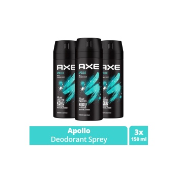 3 Adet Axe Erkek Sprey Deodorant Apollo 48 Saat Etkileyici Koku Vücut Spreyi 150 ml