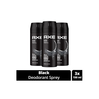 3 Adet Axe Erkek Deodorant & Bodyspray Black 48 Saat Etkileyici Koku Vücut Spreyi 150 ml
