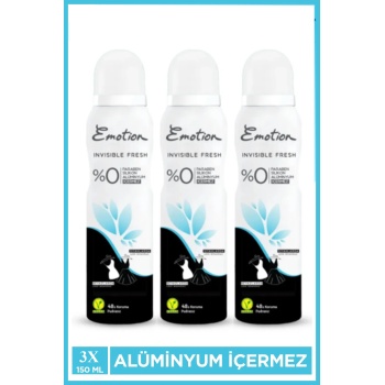 3 Adet Emotion Invisible Fresh Black & White Kadın Deodorant 150ml Vegan, Leke Bırakmaz