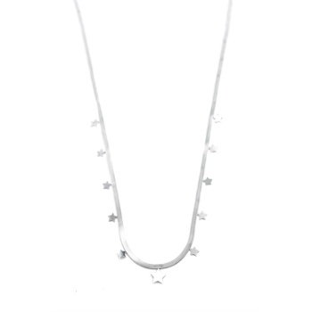 Yıldız Ezme Zincir Kolye - 45cm - Gümüş