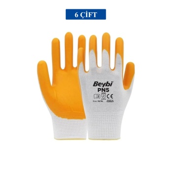 Pn5 Sarı Iş Eldiveni Polyester No:10 Örme Nitril Beybi Royaleks Group - 6 Çift