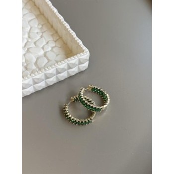Taşlı Halka Küpe - Yeşil